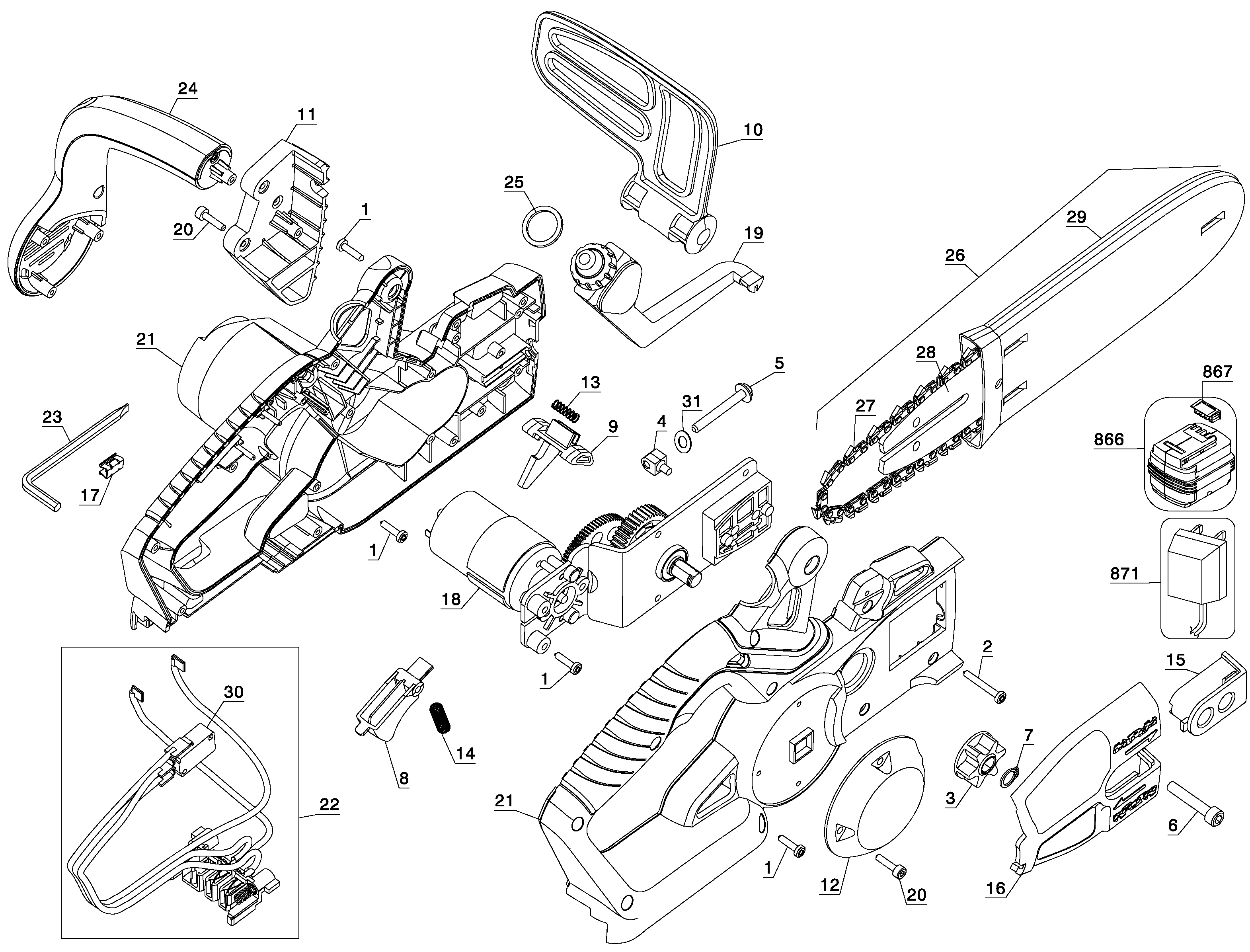 Page A Diagram and Parts List for CCS818B 1 Black and Decker Chainsaw